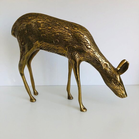 Mid-Century Modern Solid Brass Standing Doe Deer Sculpture Large Heavy - Picture 2 of 6
